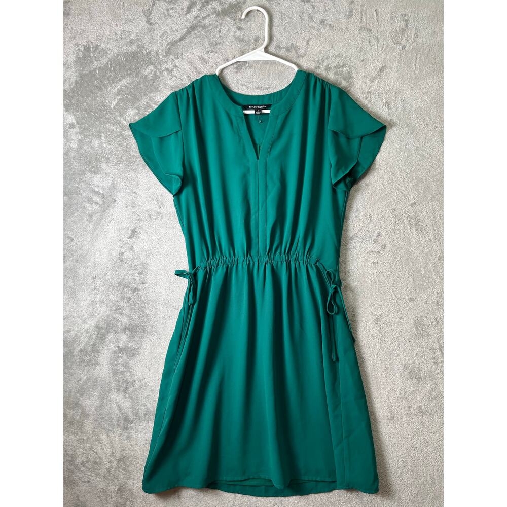 41‎ Hawthorn Emerald Green Flutter Sleeve Dress Cinched Waist Tie Front Small
